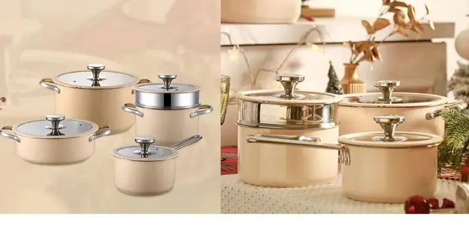 Stainless steel cookware with ceramic paint exterior for sale