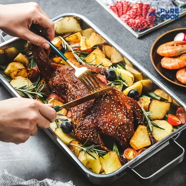 Triple Stainless Steel Square Baking Pan with Two Ears