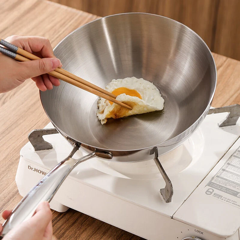 Triple Stainless Steel Single Handle Wok Pan