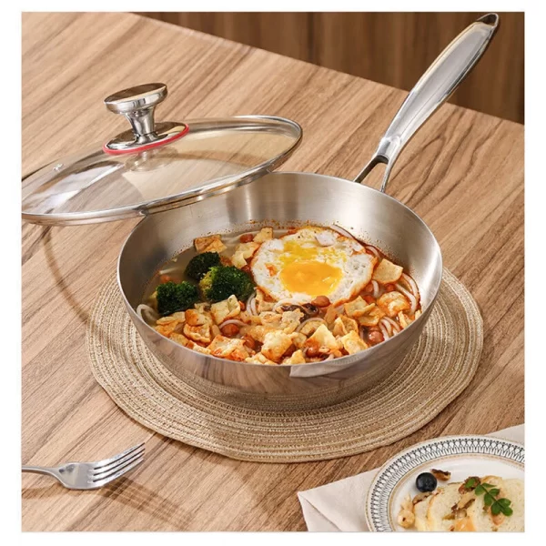 Triple Stainless Steel Single Handle Wok Pan