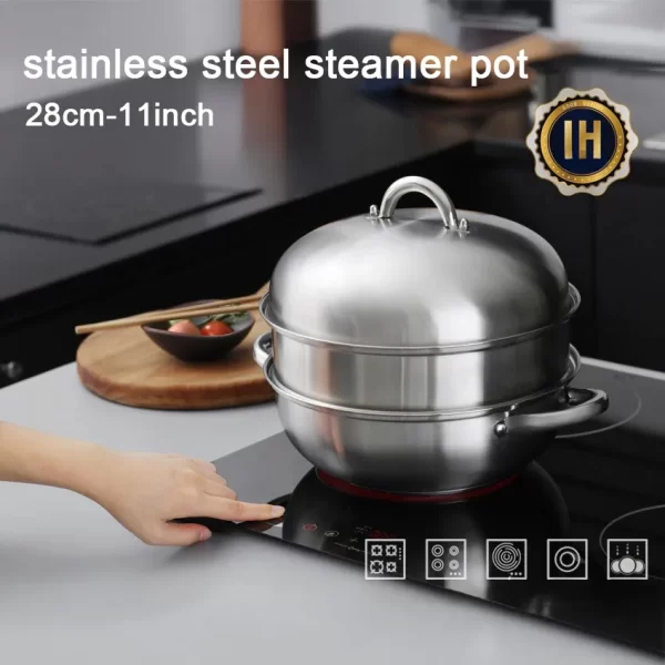 Stainless Steel Steamer Pot with Round Lid